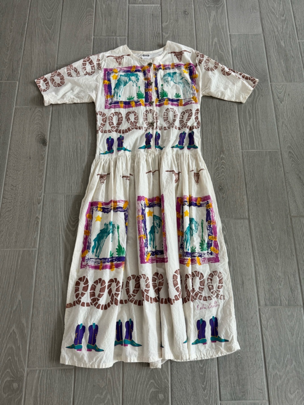PORTABLE ART by ROBIN BROWN Handpainted OOAK Western Rodeo Country Dress VGUC